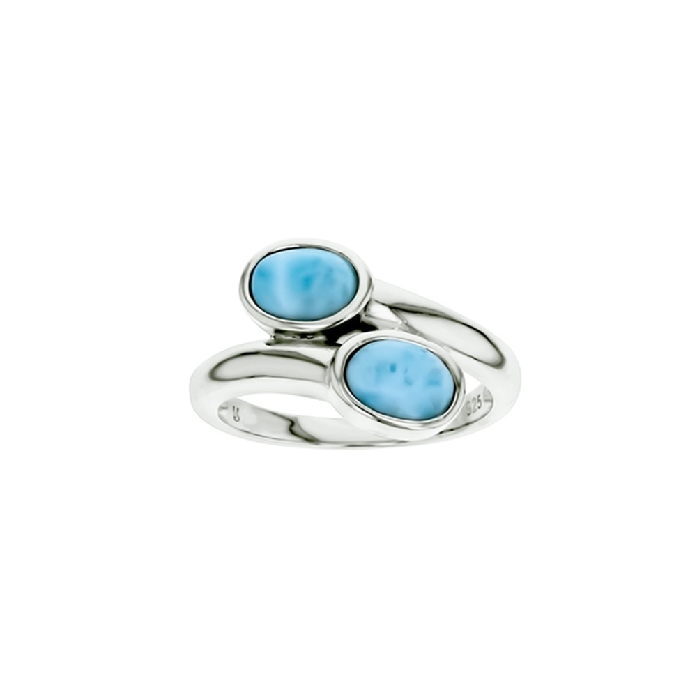 925 Sterling Silver Larimar Double Oval Shape Overlap Ring 3.33 gm
